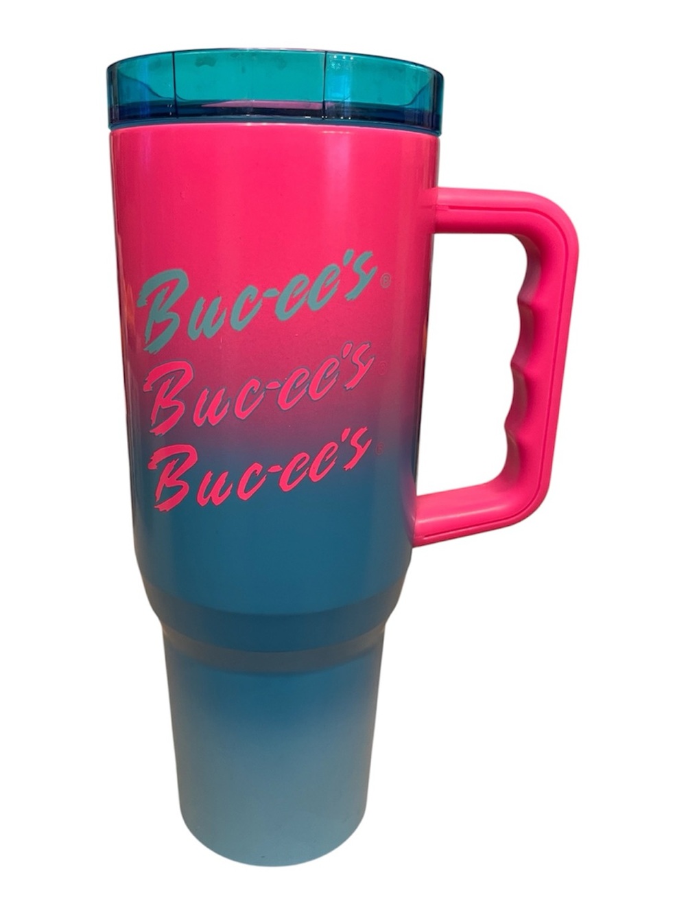 Buc-ee's Pink to Teal Ombre Insulated Travel Mug with Handle